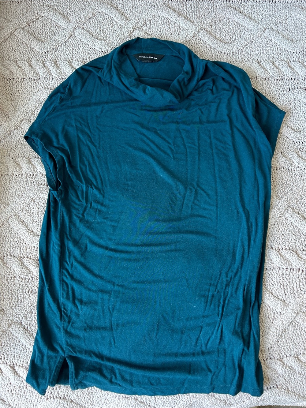 Club Monaco Deep Teal Cowl Neck Short Sleeve Top